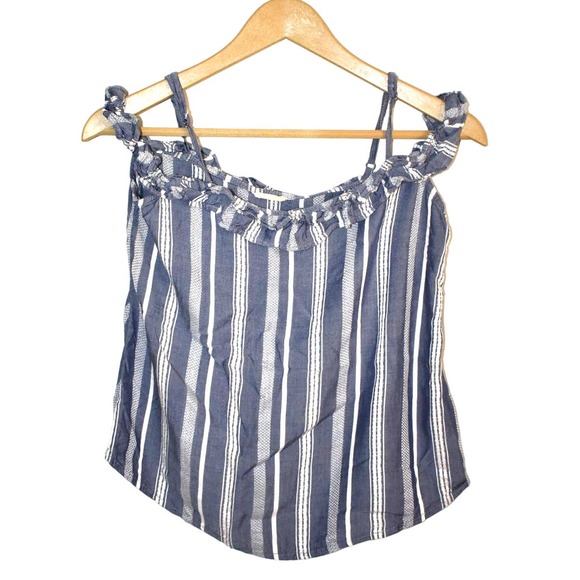 ⭐️ Hollister Blue Striped Off the Shoulder Tank Size XS - Picture 1 of 4